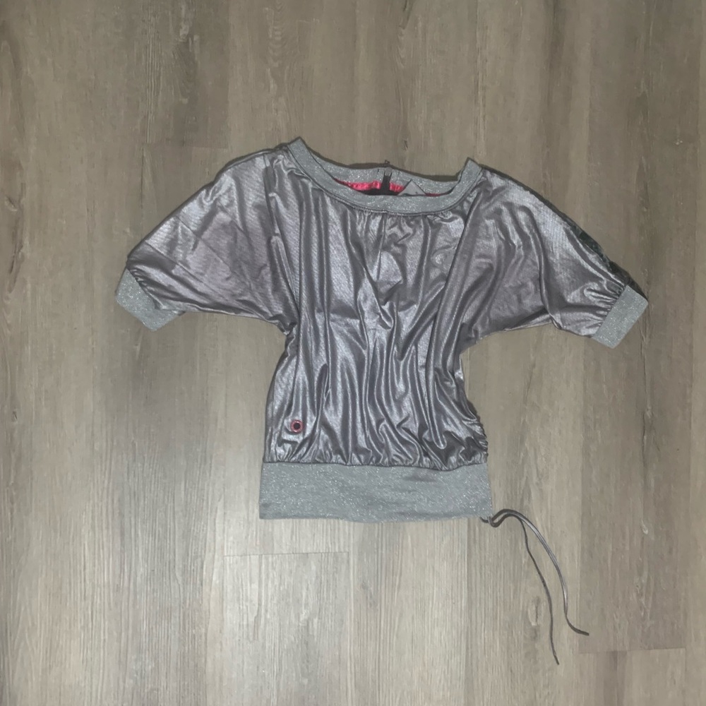 Metallic and Shiny Ecko Red Cinched Waist Top